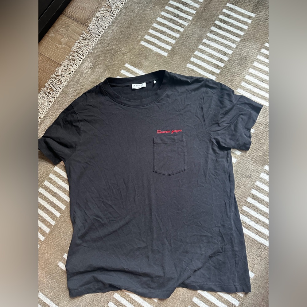 Sandro Black Tee with Red Detail